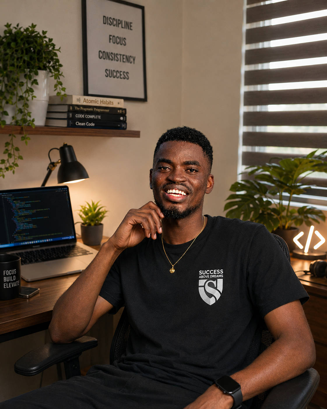 Emmanuel Drah at the front desk of NS Luxury Villa